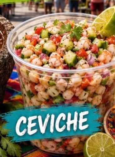 Locos Whetto gulf shrimp ceviche in a cup with lime
